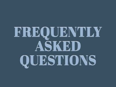 Text reading "FREQUENTLY ASKED QUESTIONS" in light blue, uppercase letters on a dark blue background.