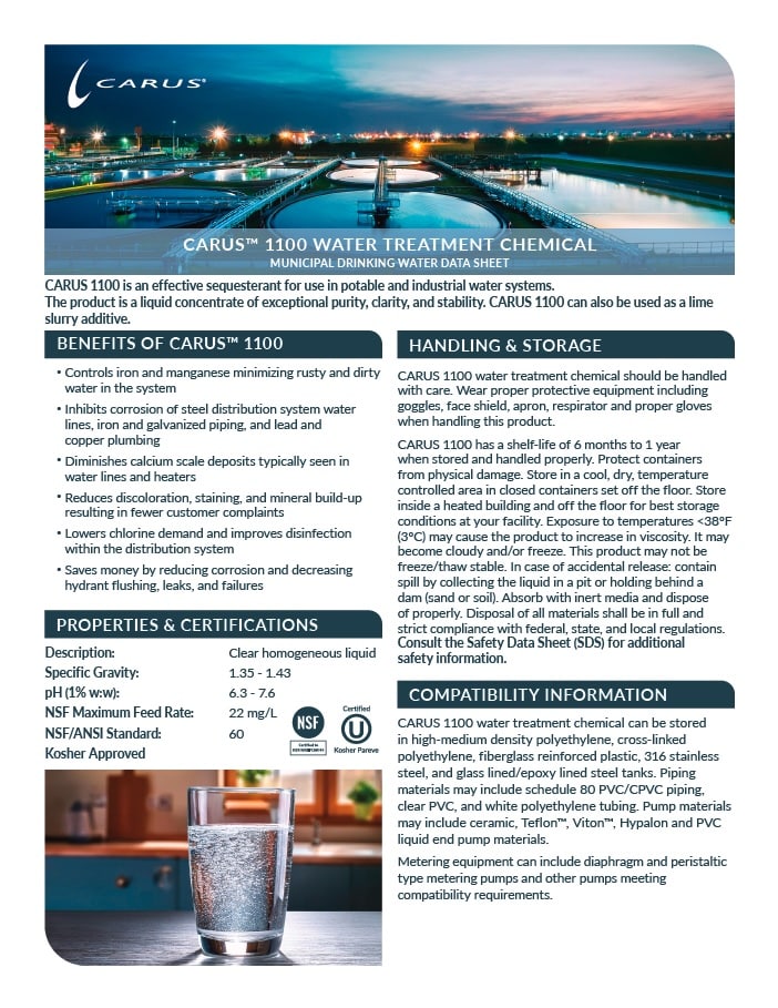 CARUS™ 1100 Water Treatment Chemical Data Sheet Cover Image